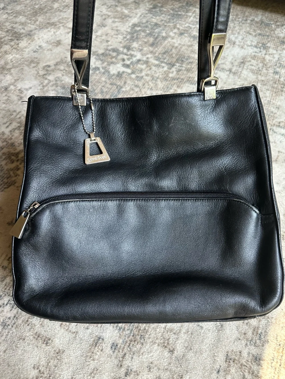 Laura Scott Vintage Black Genuine Leather Shoulder Bag Tote